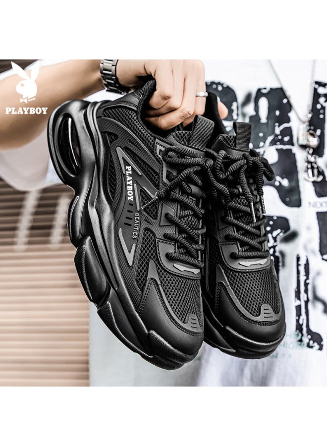 Playboy Dad Shoes For Men, Autumn And Winter Men's Shoes, Thick-soled Casual Air Cushion Sneakers, Fashionable Black, Size 40 - Image 2