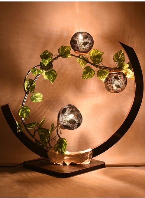 Half Circle Shaped With 3 Balls With Leaves Table Lamp
