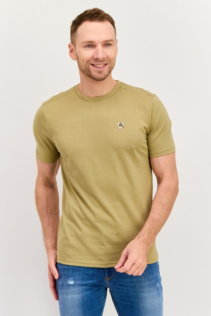 Avalanche Men Crew Neck Short Sleeve Brand Logo T-Shirt, Khaki - Image 1