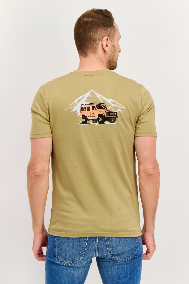 Avalanche Men Crew Neck Short Sleeve Brand Logo T-Shirt, Khaki - Image 4