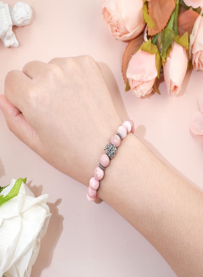 Sereney Owl Gifts for Women, Lucky Owl Bracelet Jewelry as Owls Ornaments Gift for Women, Pink Stone Bracelet as Wise Owls Lovers Stuff as Birthday Gifts for Girls Mom Daughter Best Friend - Image 2