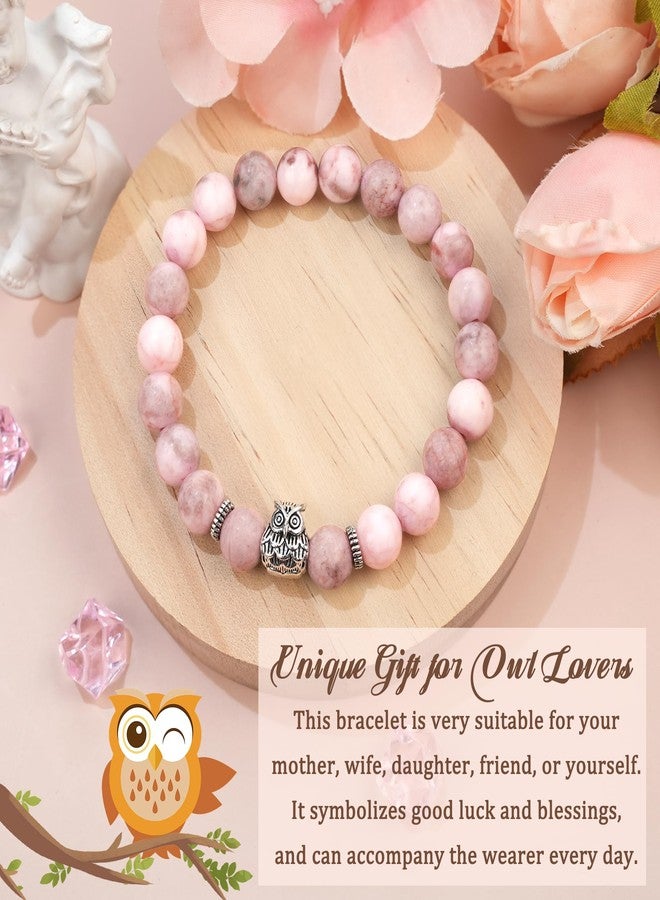 Sereney Owl Gifts for Women, Lucky Owl Bracelet Jewelry as Owls Ornaments Gift for Women, Pink Stone Bracelet as Wise Owls Lovers Stuff as Birthday Gifts for Girls Mom Daughter Best Friend - Image 4