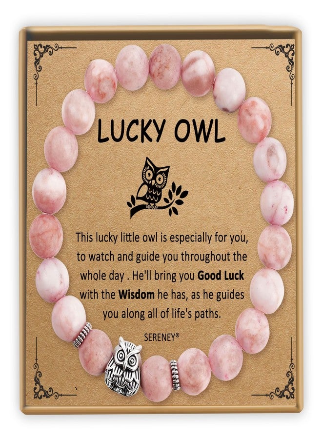 Sereney Owl Gifts for Women, Lucky Owl Bracelet Jewelry as Owls Ornaments Gift for Women, Pink Stone Bracelet as Wise Owls Lovers Stuff as Birthday Gifts for Girls Mom Daughter Best Friend - Image 1