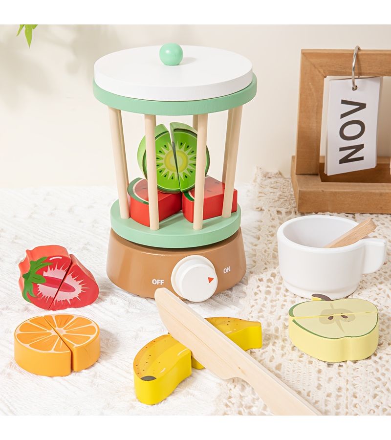 Kids Wooden Kitchen Play Set Coffee Maker Blender Toaster Juicer Interactive Learning Pretend Play Toys Afternoon Tea Role Play Birthday Christmas Gift for Toddlers - Image 4