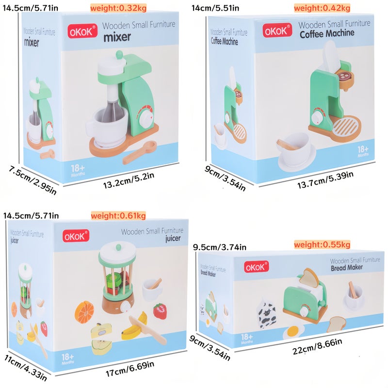Kids Wooden Kitchen Play Set Coffee Maker Blender Toaster Juicer Interactive Learning Pretend Play Toys Afternoon Tea Role Play Birthday Christmas Gift for Toddlers - Image 5