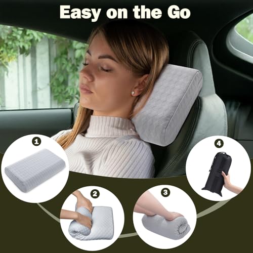 Vekkia Travel Pillow with Memory Foam, Portable and Compressible Camping Pillow with Washable Cover, Ergonomic Supportive for Sleeping, Ideal for Adults & Kids Travel, Hiking, Airplane, Car (Gray S) - Image 4