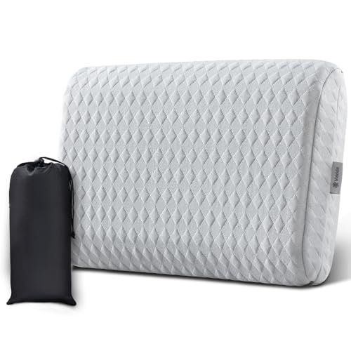 Vekkia Travel Pillow with Memory Foam, Portable and Compressible Camping Pillow with Washable Cover, Ergonomic Supportive for Sleeping, Ideal for Adults & Kids Travel, Hiking, Airplane, Car (Gray S) - Image 1