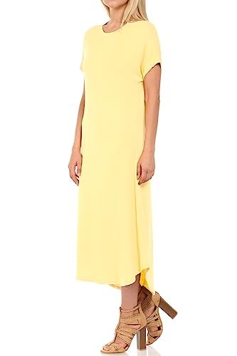 iconic luxe Women's Casual Loose-Fit Midi T-Shirt Dress – Short Sleeve, Soft Stretchy Fabric, Lightweight Medium Banana - Image 3