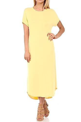 iconic luxe Women's Casual Loose-Fit Midi T-Shirt Dress – Short Sleeve, Soft Stretchy Fabric, Lightweight Medium Banana - Image 2