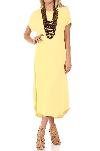 iconic luxe Women's Casual Loose-Fit Midi T-Shirt Dress – Short Sleeve, Soft Stretchy Fabric, Lightweight Medium Banana - Image 1