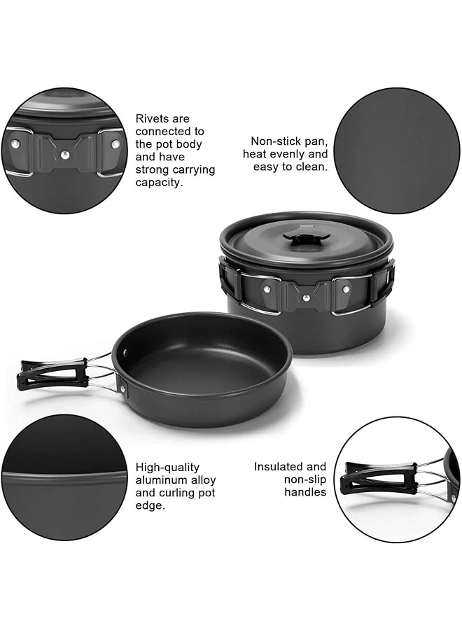 X spring Camping Cookware Mess Kit 16pcs Stainless Steel Cooking Set with Kettle and Utensils Portable Camp Kitchen for Outdoor Adventures Picnics and Family Camping Trips - Image 2