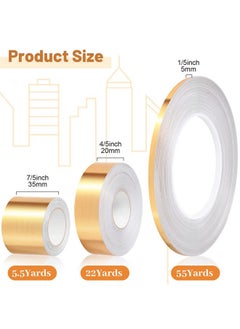 Zonon 3 Rolls Tape Self Adhesive Metalized Polyester Film Tape Washi Tape For Christmas Detailing Accent Walls Graphic Arts For Cars And Boats Trim 3 Sizes (Multi Size Gold)  - Image 2