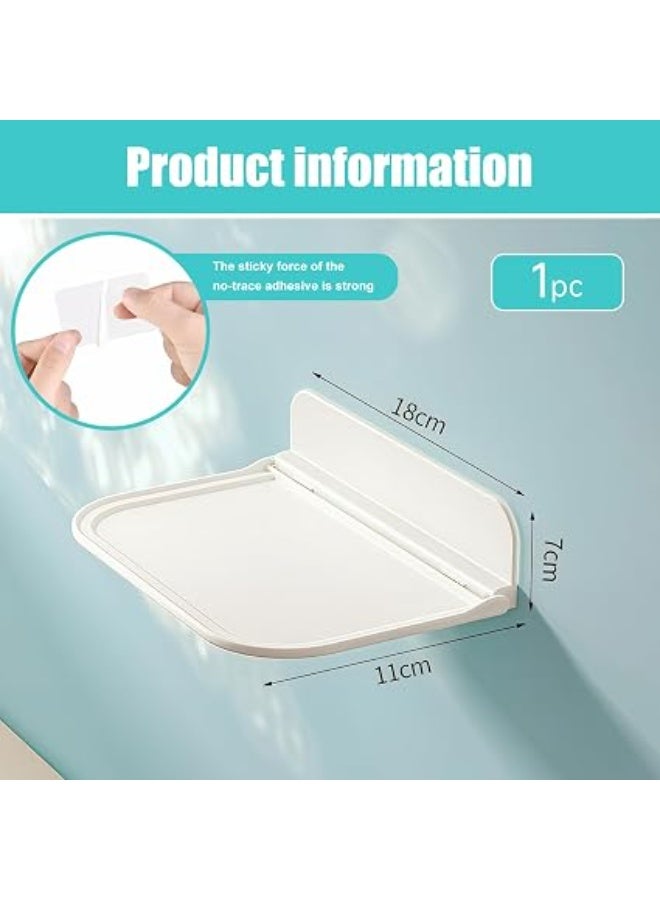 Foldable Wall Storage Holder,Rack Wall Shelf Plastic Floating Shelf Stick on Wall for Kitchen Bathroom Office,Perforation Free Bedroom Bedside Shelf,7 Inch - Image 3