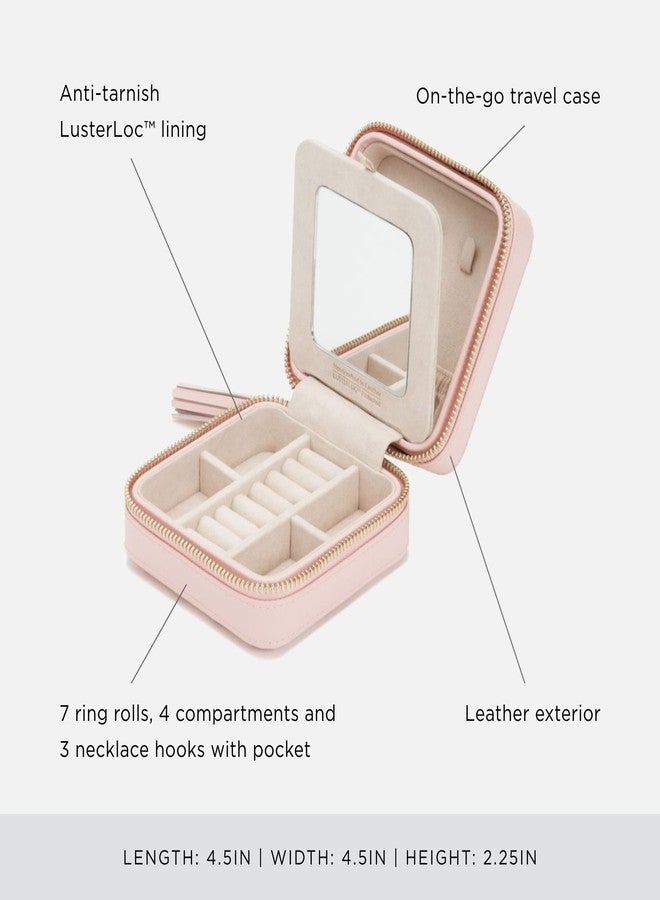 Wolf Designs WOLF Caroline Zip Travel Case, Rose Quartz - Seven Ring Rolls, Four Compartments, Three Necklace Hooks & Pocket - Anti-Tarnish LusterLoc Lining - Image 4