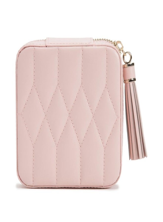 Wolf Designs WOLF Caroline Zip Travel Case, Rose Quartz - Seven Ring Rolls, Four Compartments, Three Necklace Hooks & Pocket - Anti-Tarnish LusterLoc Lining - Image 1