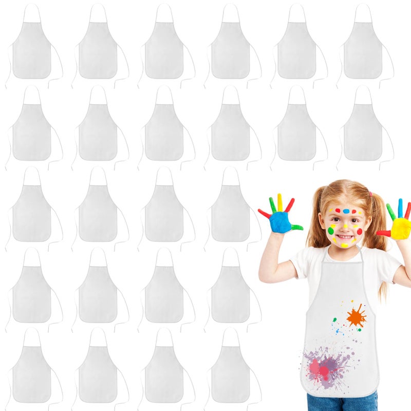 KUUQA 24 Pack Kids Art Aprons Bulk White Children Painting Aprons Art Smocks for Craft Kitchen Classroom Painting Party Supplies - Image 1