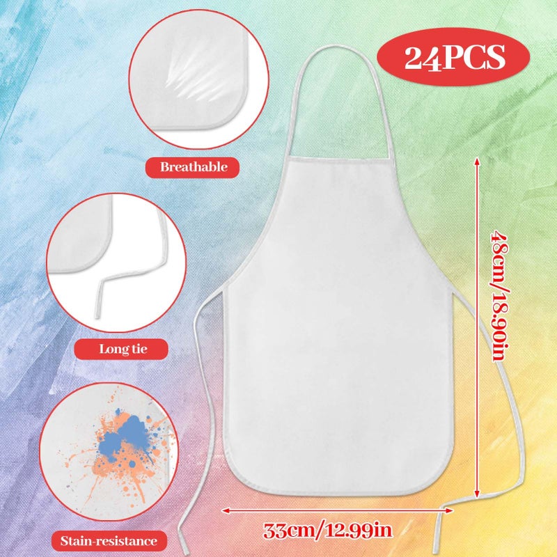 KUUQA 24 Pack Kids Art Aprons Bulk White Children Painting Aprons Art Smocks for Craft Kitchen Classroom Painting Party Supplies - Image 2