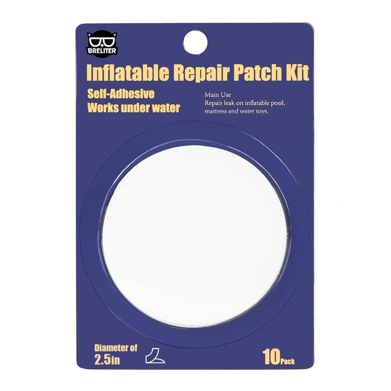 Breliter Inflatable Patch Repair Kit - Waterproof TPU Pool Repair Tape, Heavy Duty Repair Patch for Air Mattress, Bounce House, Inflatable Toys, Tent, Swimming Ring - 10 Packs of 2.5in x 2.5in, Round - Image 1