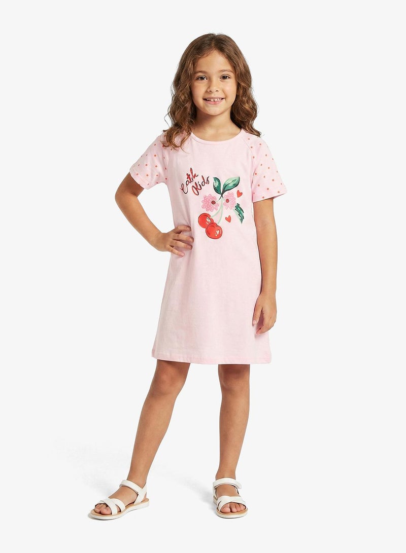 Pinata Cherry Print Pink Dress - Image 1
