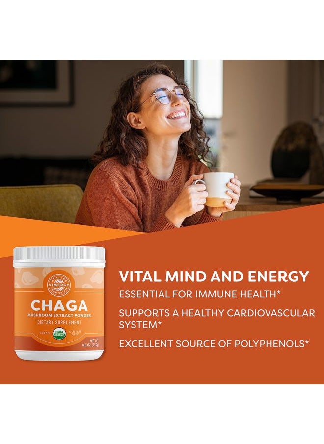 FEVERSOLE USDA Organic Wild Chaga Mushroom Extract Powder, 166 Servings – Ideal in Chaga Tea, Coffee, Smoothies – Cardiovascular Support - Kosher, Vegan, No Gluten, Paleo - Pure Chaga, No Fillers (250g)  - Image 2