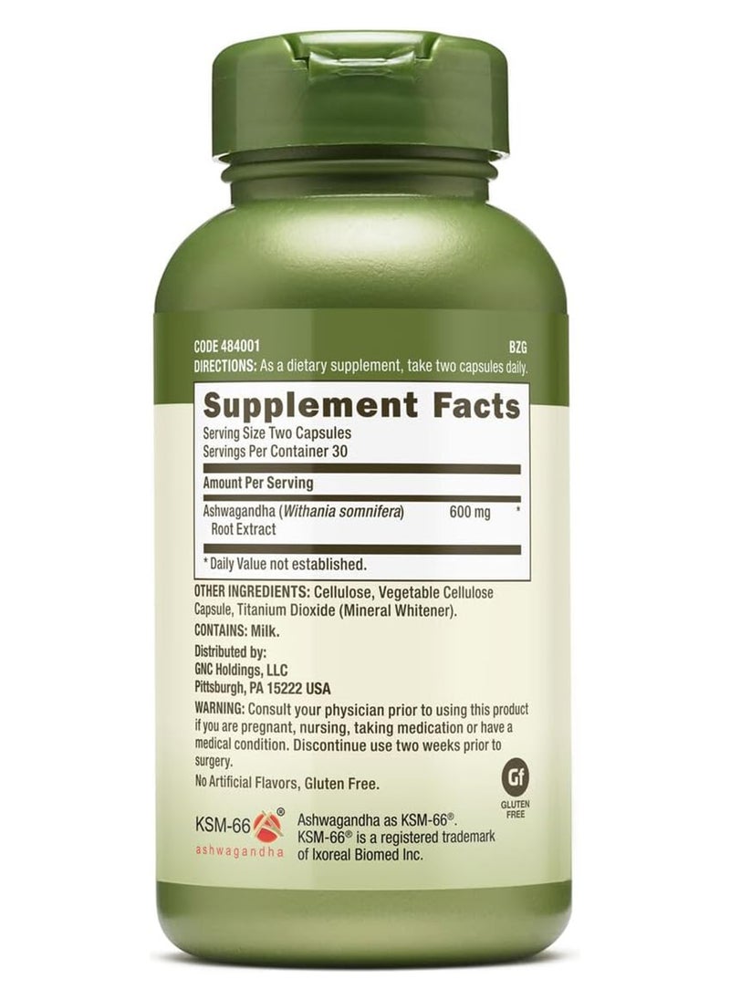 GNC - Herbal Plus Ashwagandha 600 Mg 60 Capsules Supports A Healthy Response To Stress - Image 1