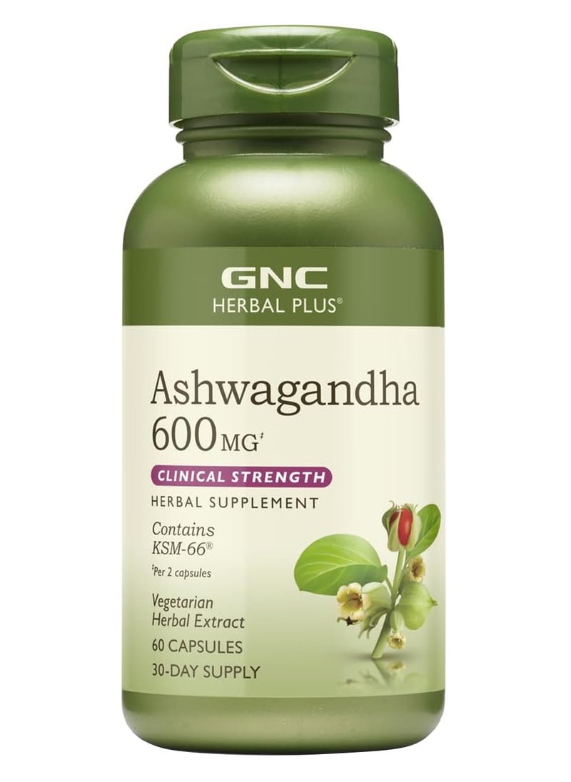 GNC - Herbal Plus Ashwagandha 600 Mg 60 Capsules Supports A Healthy Response To Stress - Image 1