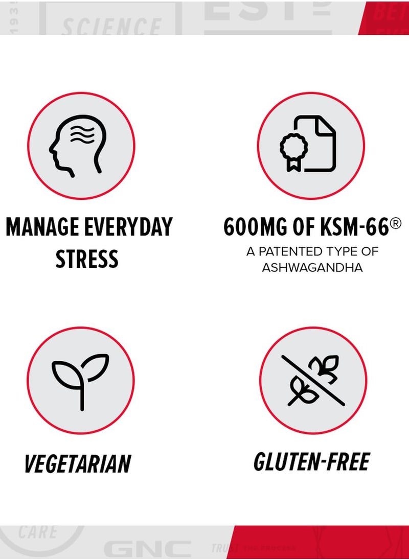GNC - Herbal Plus Ashwagandha 600 Mg 60 Capsules Supports A Healthy Response To Stress - Image 1