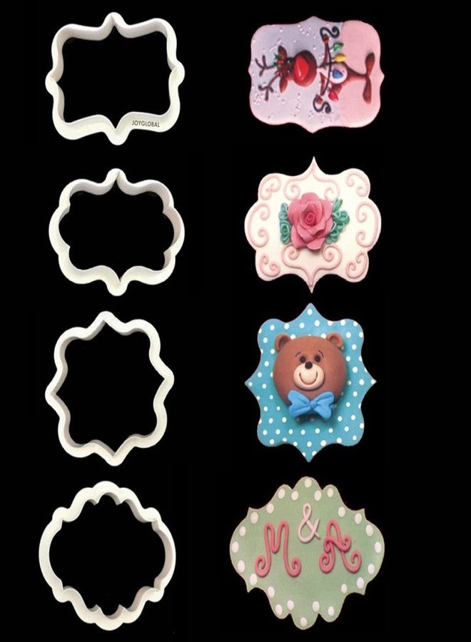 JoyGlobal 4pcs Vintage Plaque Frame Cookie Cutter Set Biscuit Mould Fondant Cake Decorating Tools - Image 3