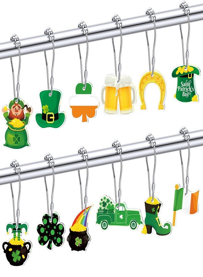 Sosation 12 Pcs St. Patrick's Day Shower Curtain Hooks Irish Bathroom Decor Sets Shower Curtain Rings Hooks Lucky Stainless Rustproof Bedroom Pendants Decorative (Shamrock) - Image 1