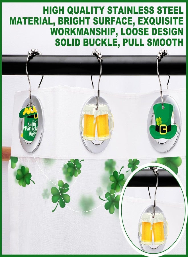 Sosation 12 Pcs St. Patrick's Day Shower Curtain Hooks Irish Bathroom Decor Sets Shower Curtain Rings Hooks Lucky Stainless Rustproof Bedroom Pendants Decorative (Shamrock) - Image 4