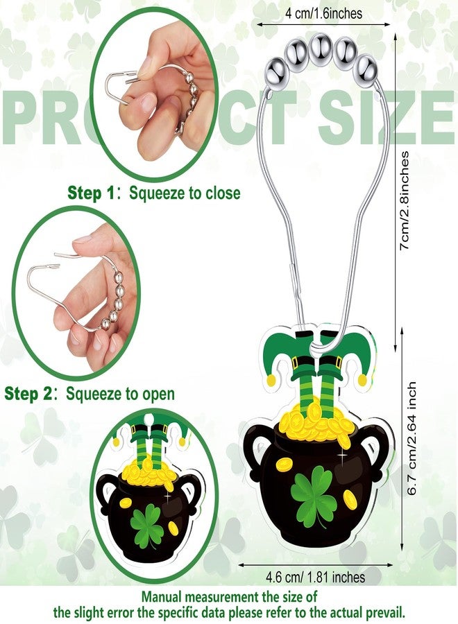 Sosation 12 Pcs St. Patrick's Day Shower Curtain Hooks Irish Bathroom Decor Sets Shower Curtain Rings Hooks Lucky Stainless Rustproof Bedroom Pendants Decorative (Shamrock) - Image 2