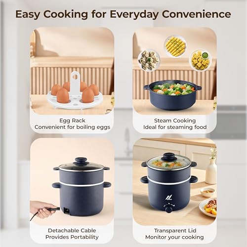 Nexlev MultiPurpose Electric Food Kettle|1.5 L Ceramic Pot | 600W| Boil, Steam, Fry, Saute| Double Layered Body| 2 Temperature Settings| Multi Cooker for Water, Egg, Tea, Soup, Noodles, Rice| KE-02 - Image 5