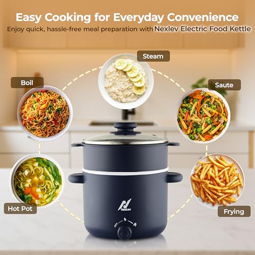 Nexlev MultiPurpose Electric Food Kettle|1.5 L Ceramic Pot | 600W| Boil, Steam, Fry, Saute| Double Layered Body| 2 Temperature Settings| Multi Cooker for Water, Egg, Tea, Soup, Noodles, Rice| KE-02 - Image 3