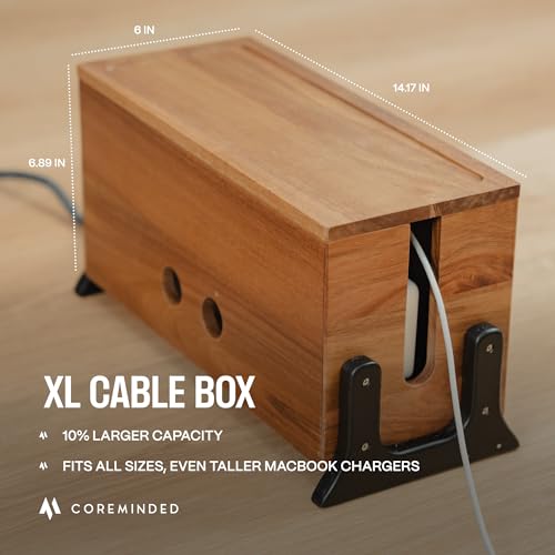COREMINDED Extra Large Cable Management Box, Wood Cord Hider Box & Organizer for Power Strip, TV Wires & Desk Cable Storage - Image 3