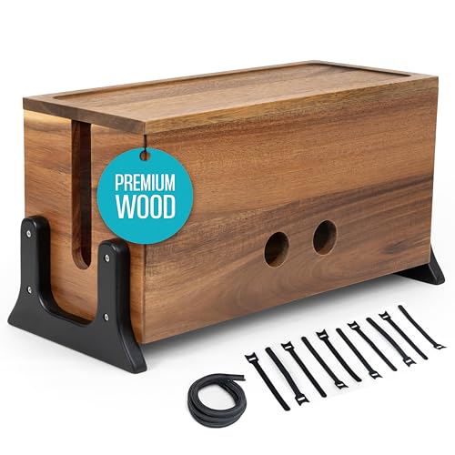 COREMINDED Extra Large Cable Management Box, Wood Cord Hider Box & Organizer for Power Strip, TV Wires & Desk Cable Storage - Image 1