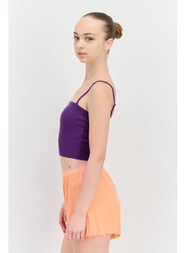 UNDIZ Women Ribbed Sleeveless Pyjama Top, Purple  - Image 2