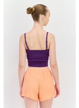 UNDIZ Women Ribbed Sleeveless Pyjama Top, Purple  - Image 3