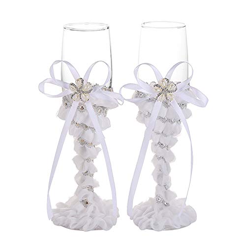 TANG SONG Set of 2 Pearl Flower Style Elegant Wedding Champagne Glass Set for Parties Weddings Birthdays Anniversaries - Image 1