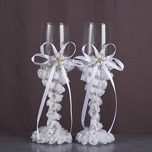 TANG SONG Set of 2 Pearl Flower Style Elegant Wedding Champagne Glass Set for Parties Weddings Birthdays Anniversaries - Image 3
