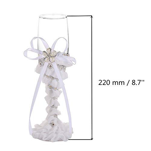 TANG SONG Set of 2 Pearl Flower Style Elegant Wedding Champagne Glass Set for Parties Weddings Birthdays Anniversaries - Image 2