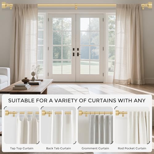 hei! dear Gold Curtain Rods for Windows 28 to 48 Inch(2.3-4ft), 1 Inch Diameter Heavy Duty Curtain Rod, Adjustable Decorative Drapery Poles 18-45", Brass Gold - Image 5