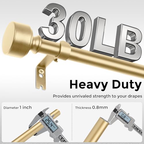 hei! dear Gold Curtain Rods for Windows 28 to 48 Inch(2.3-4ft), 1 Inch Diameter Heavy Duty Curtain Rod, Adjustable Decorative Drapery Poles 18-45", Brass Gold - Image 3