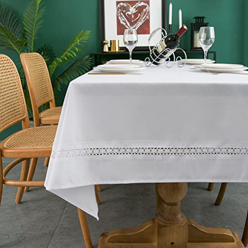 EHouseHome Heavy Duty Fabric Tablecloth with White Lace-Waterproof/Wrinkle Free/Stain Resistant/Oil Proof-for Dining,Indoor&Outdoor,Wedding,Holiday,White,Rectangle 60x84Inch - Image 5