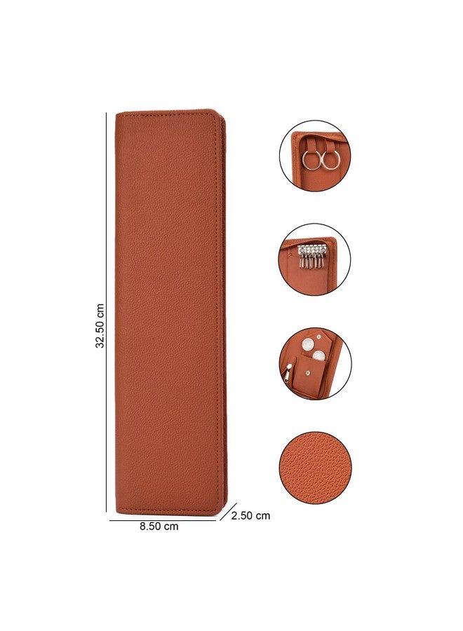 Essart Sarvika Collection PU Leather Key Pouch Wallet Holder for Men & Women - 32.50Cm Durable Bank Locker Keychain Case, Brown - Image 2