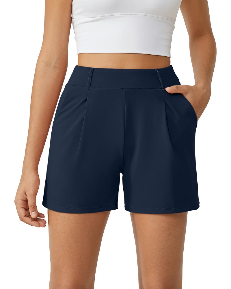 G4Free Women's Dressy Shorts High Waisted Wide Leg Shorts with Pockets Sporty Short Workout Comfy Relaxed Shorts(Navy, S) - Image 1