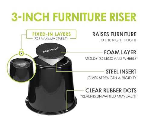 Slipstick CB672 Premium 3 Inch Bed Risers/Furniture Raisers with Steel Reinforced Caster Wheel Holder Top, Lifts Height 3" (4 Pack) Supports 2,640 Pounds, Black, Stackable with CB671 - Image 2
