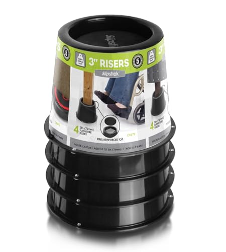Slipstick CB672 Premium 3 Inch Bed Risers/Furniture Raisers with Steel Reinforced Caster Wheel Holder Top, Lifts Height 3" (4 Pack) Supports 2,640 Pounds, Black, Stackable with CB671 - Image 1