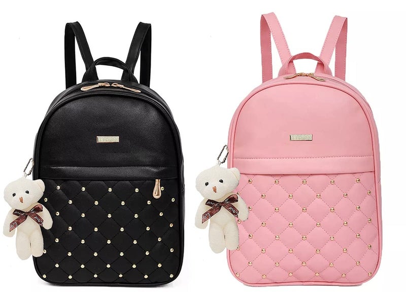 ® Teddy Keychain Faux Leather Backpack for Women – Stylish, Lightweight, Spacious Bag for School, Office, College & Travel – Trendy Everyday Use Backpack for Girls | Gift for Her