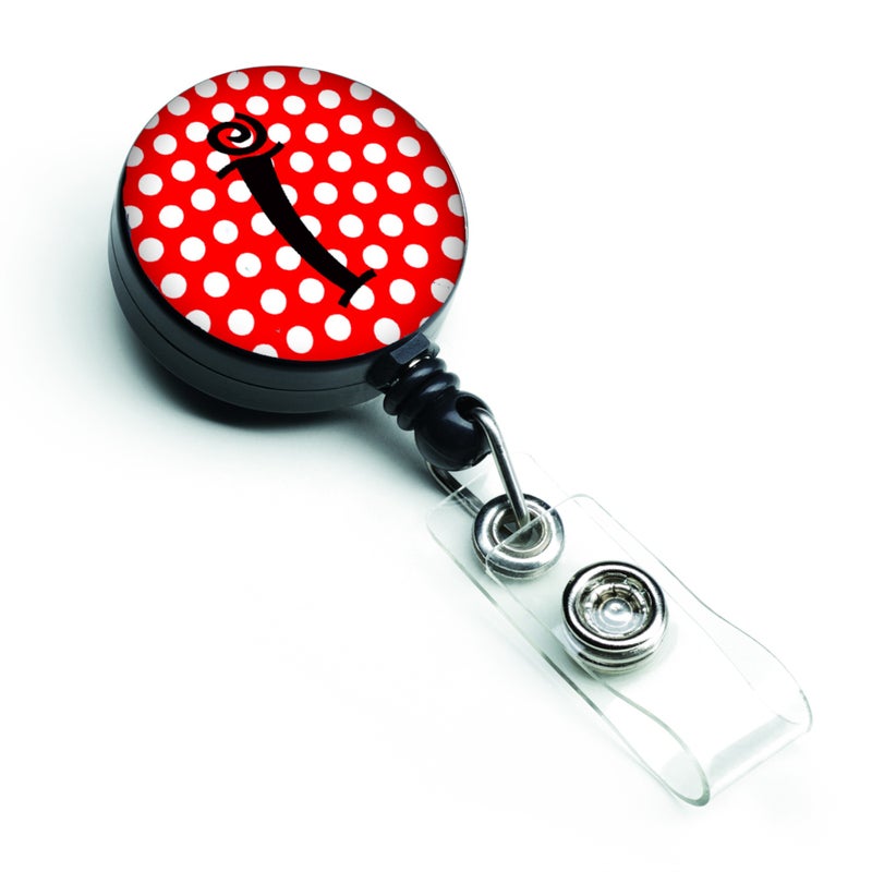 ""Caroline's Treasures Letter I Monogram Red Black Polka Dots Retractable Badge Reel  Multicolor (CJ1012-IBR)""