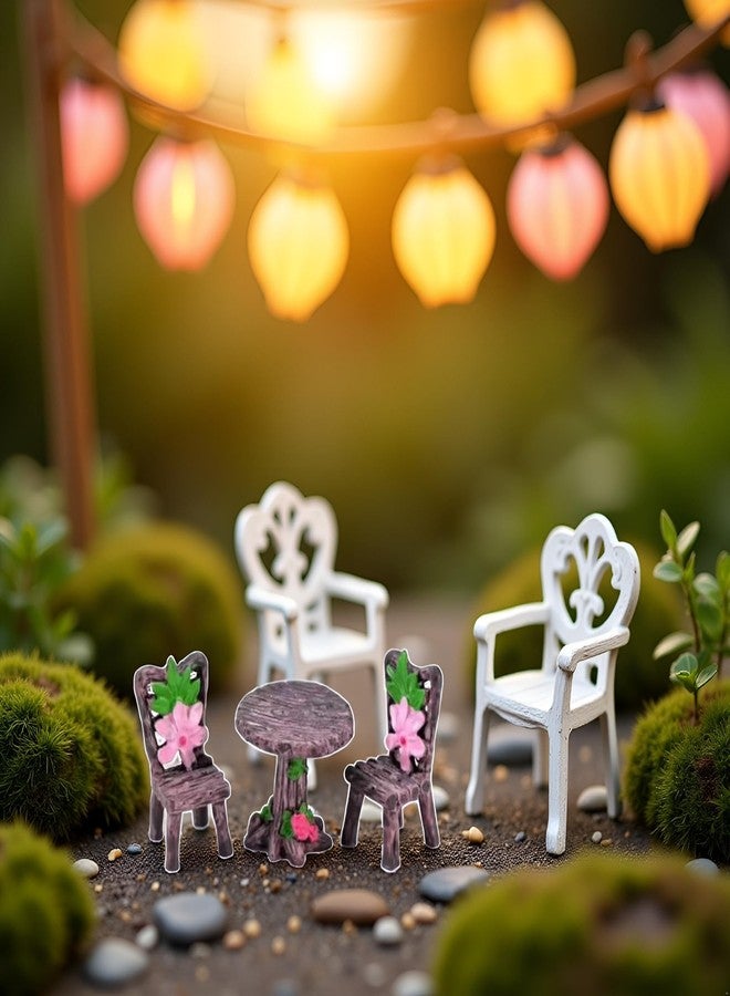 Tnyvm Miniature Furniture Set, Mini Table and Chairs, Wooden Garden Decor for Tiny Houses, Micro Landscape Accessories (C-1) - Image 3